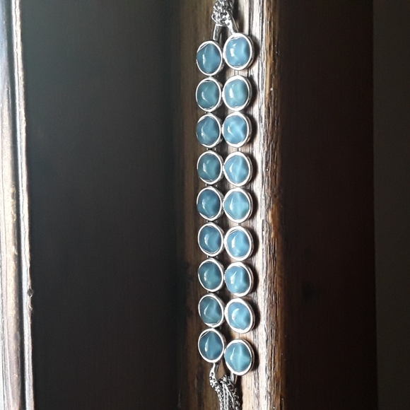 Kenneth Cole Silver Tone Moonstone Eclipse Double Row Round Blue Stone Necklace - Picture 6 of 8